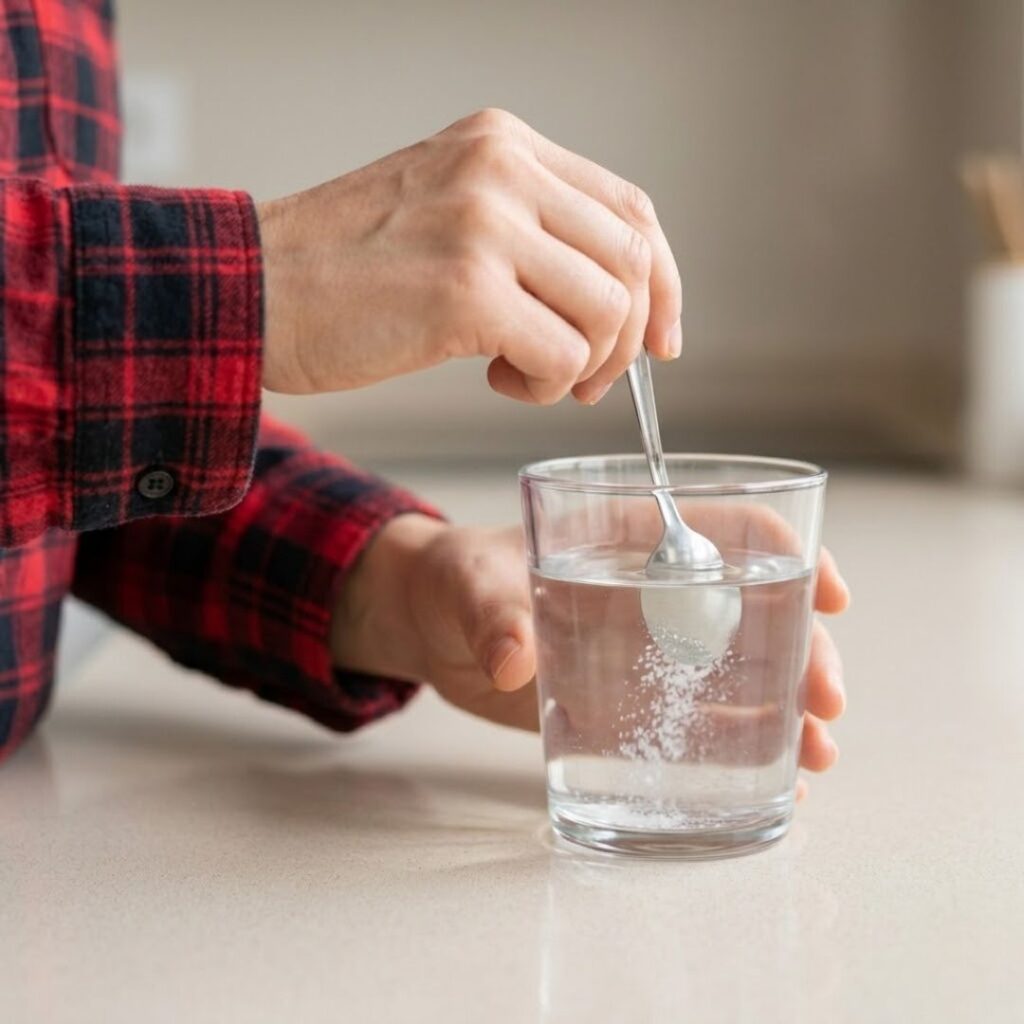 stirring spoonful of salt into water
