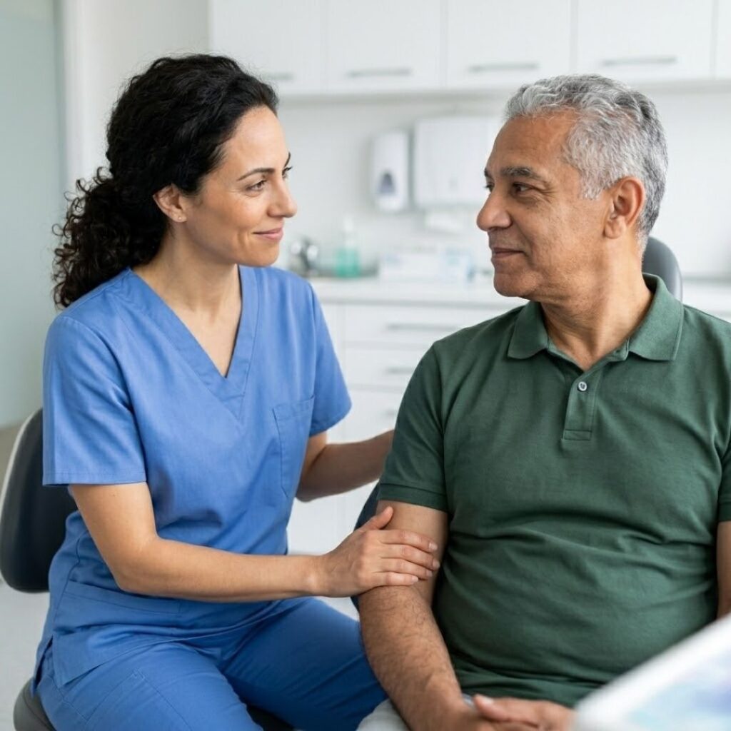 older man meeting with a dentist