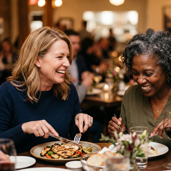 two women at dinner