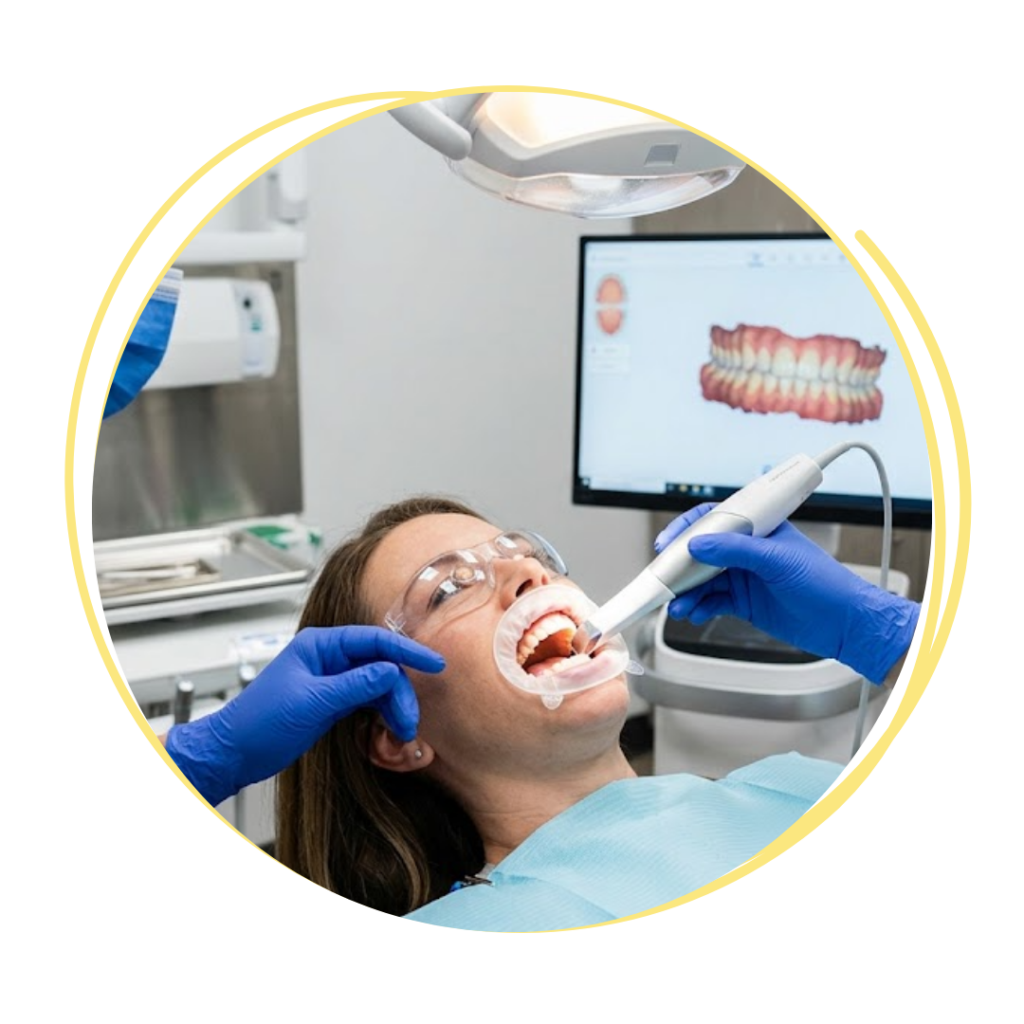 close-up shot of a dentist using a digital intraoral scanner on a patient
